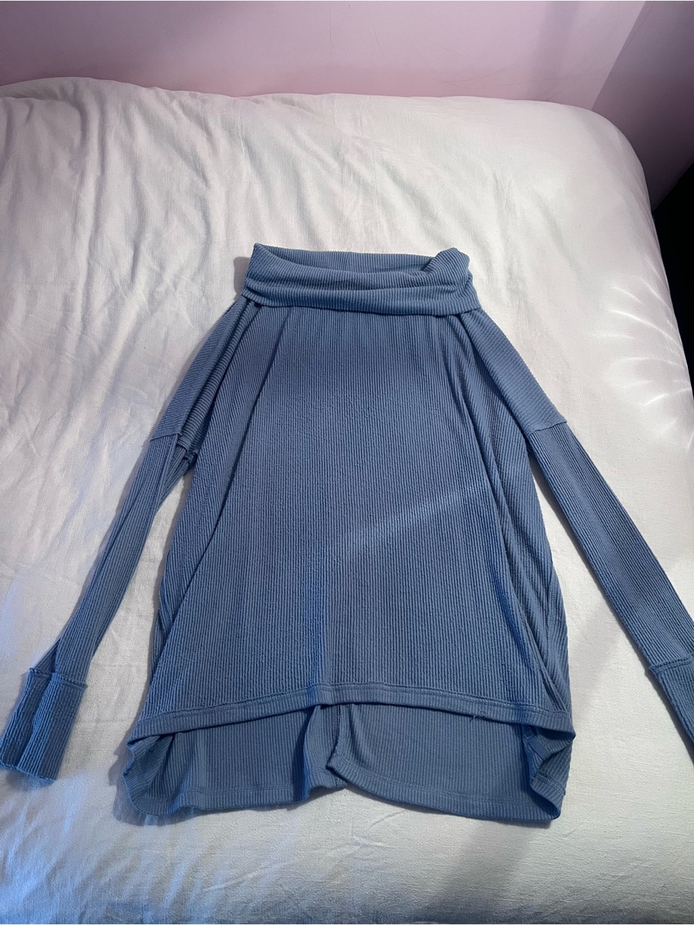 We The Free Dusty Blue Ribbed Off-Shoulder Sweater